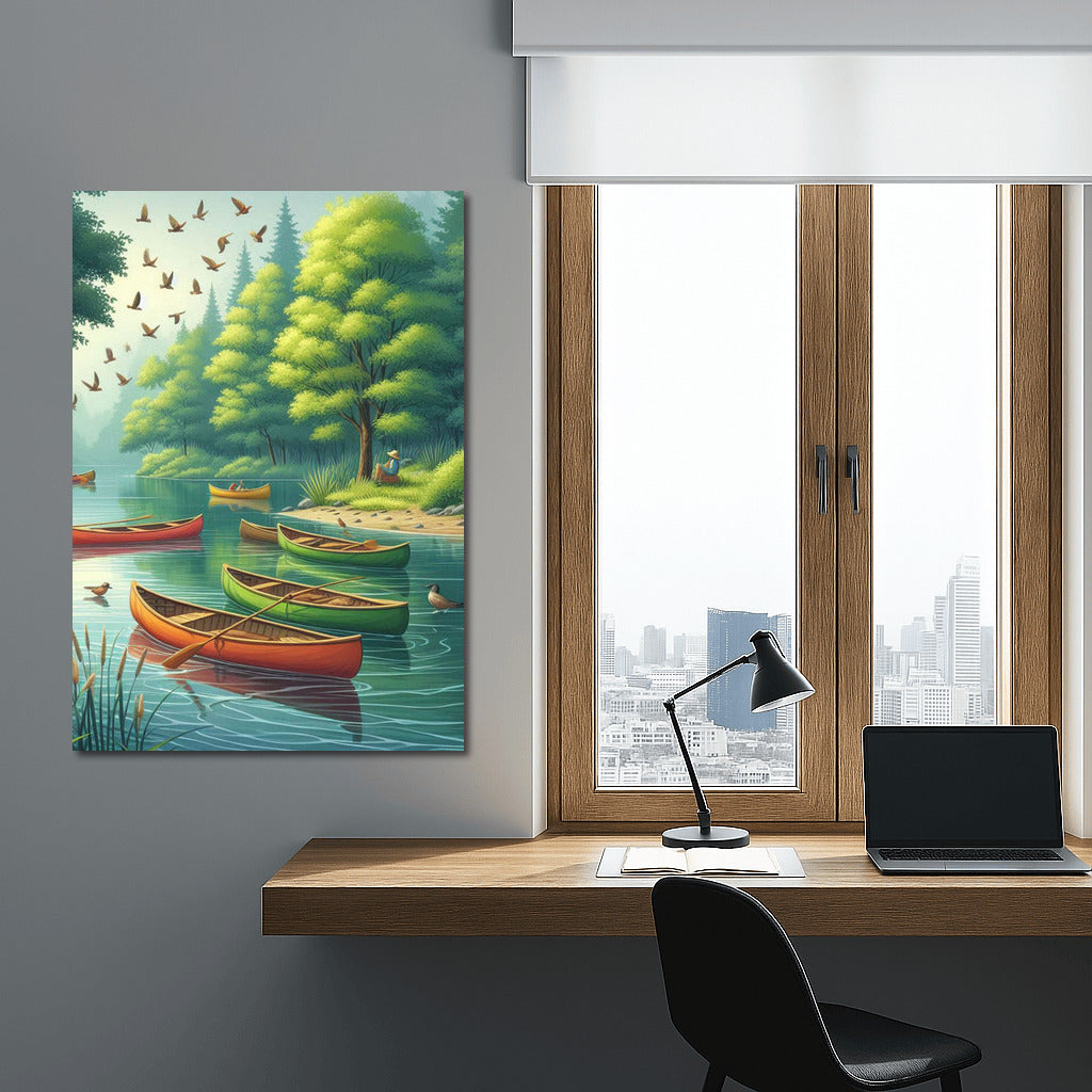 Bright Canoes on the Calm River: Harmony and Peace