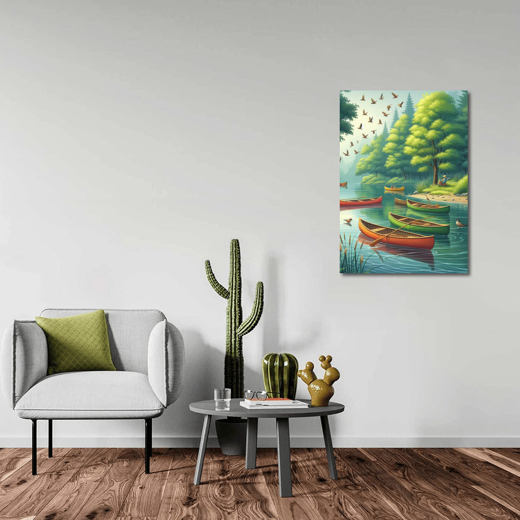 Bright Canoes on the Calm River: Harmony and Peace