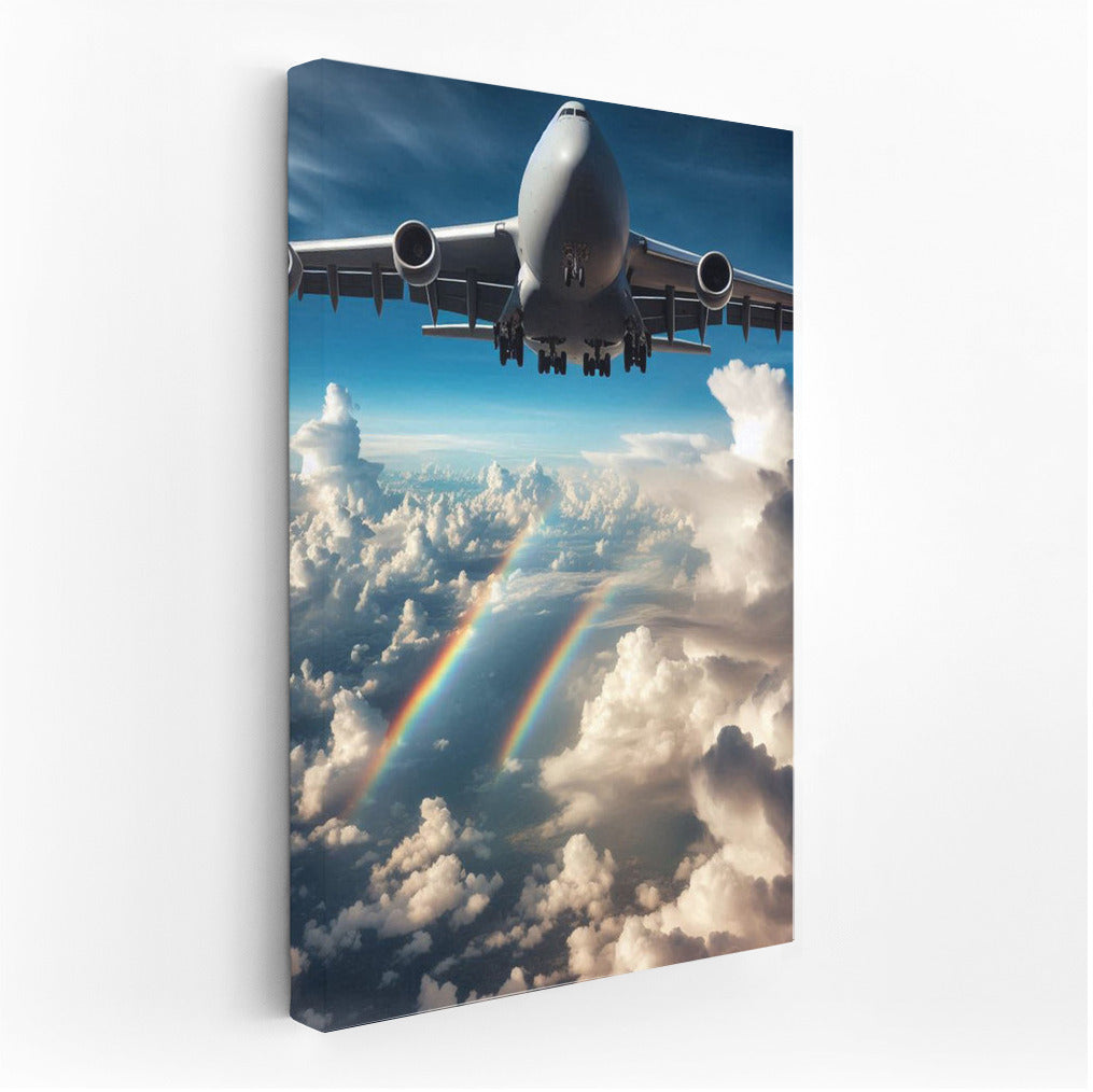Air Giant: Cargo Plane in the Clouds with Rainbow