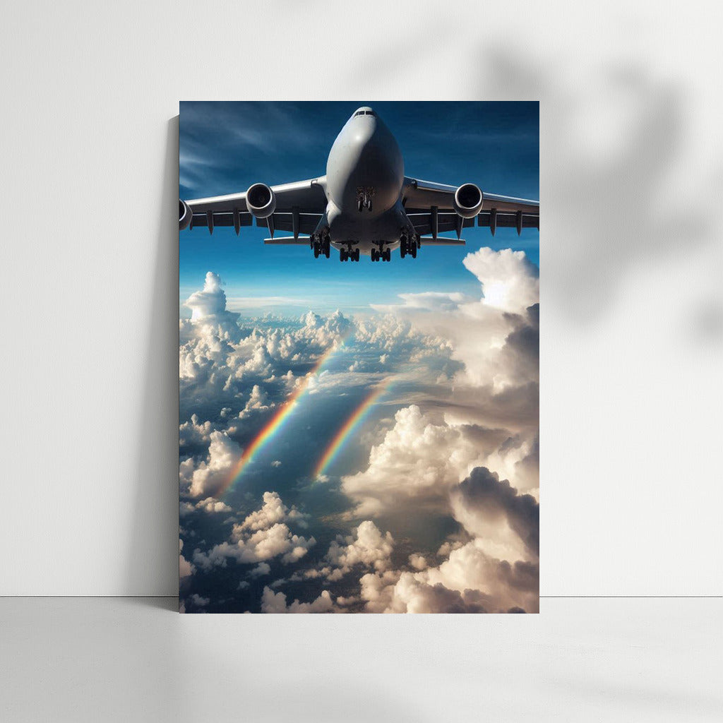 Air Giant: Cargo Plane in the Clouds with Rainbow