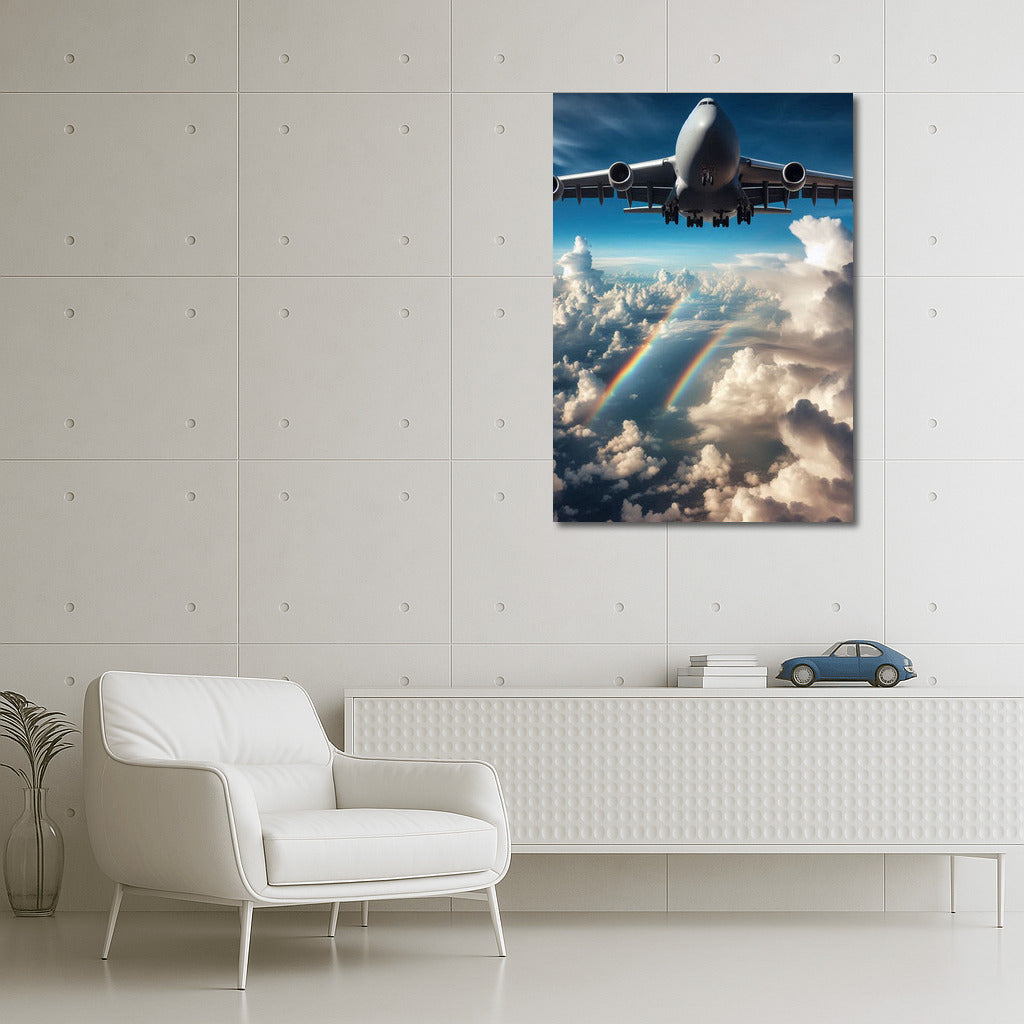 Air Giant: Cargo Plane in the Clouds with Rainbow