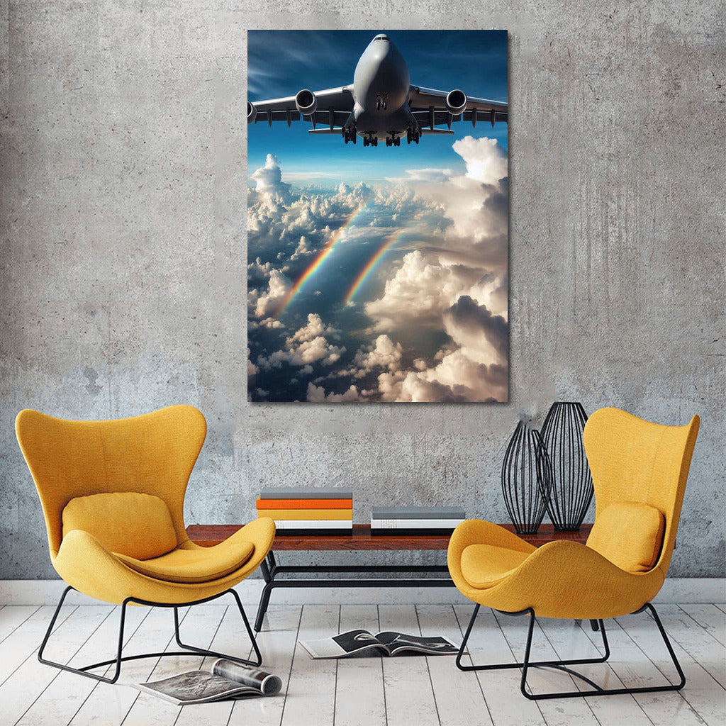 Air Giant: Cargo Plane in the Clouds with Rainbow