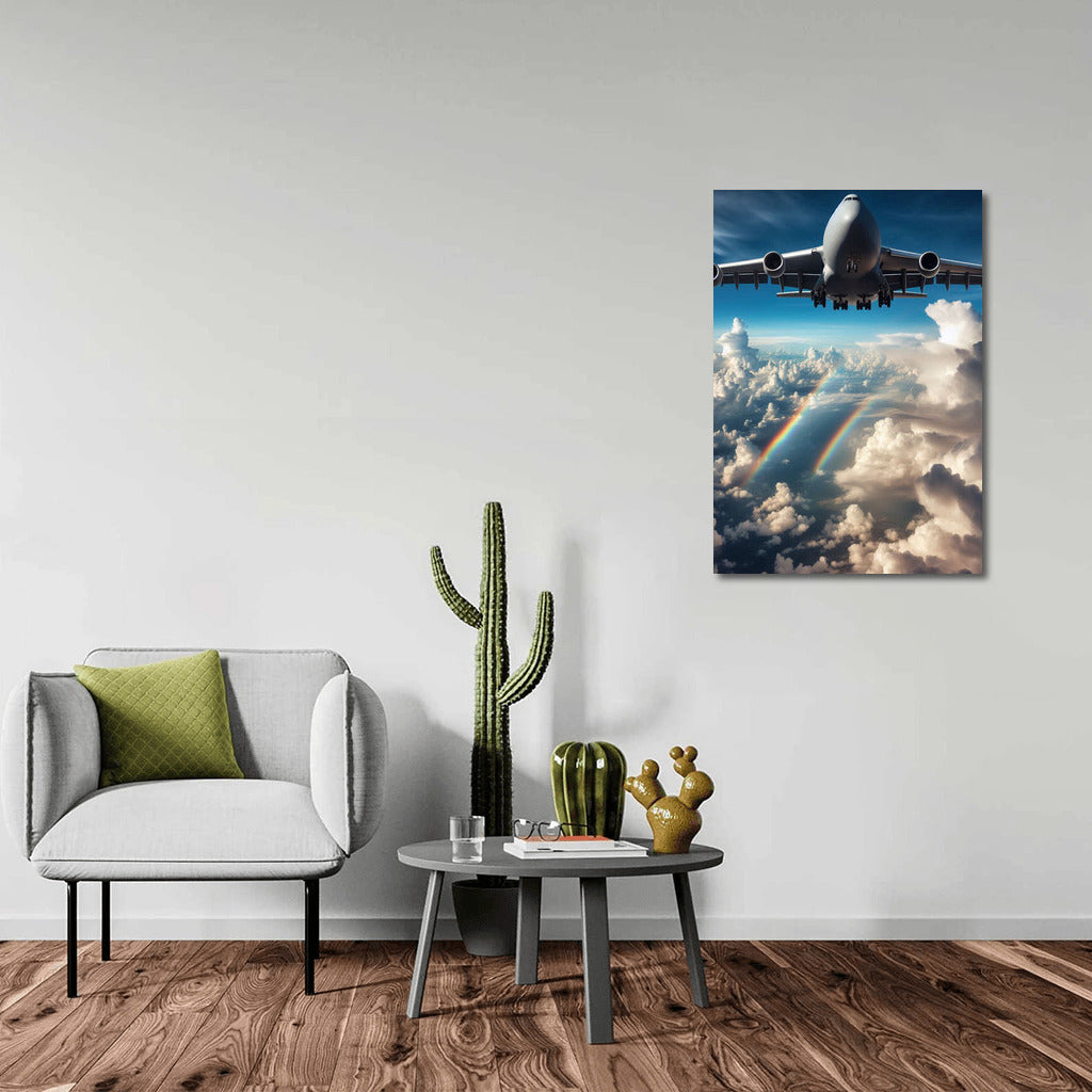 Air Giant: Cargo Plane in the Clouds with Rainbow