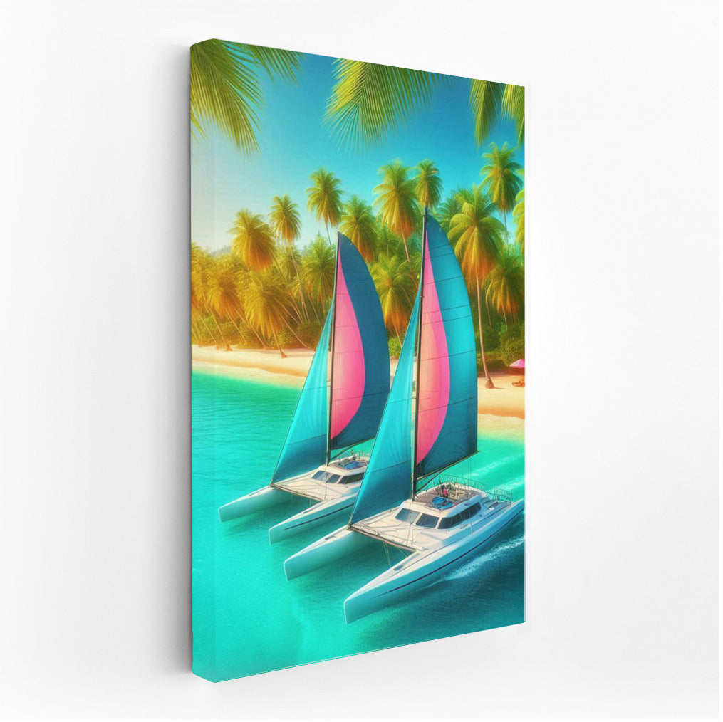 Bright Catamarans at the Tropical Coast: Summer Mood