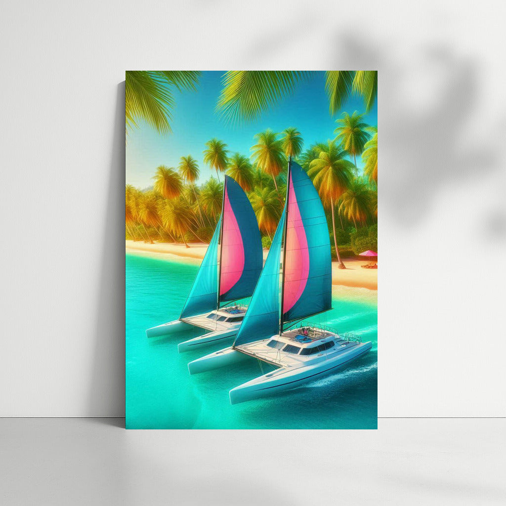 Bright Catamarans at the Tropical Coast: Summer Mood