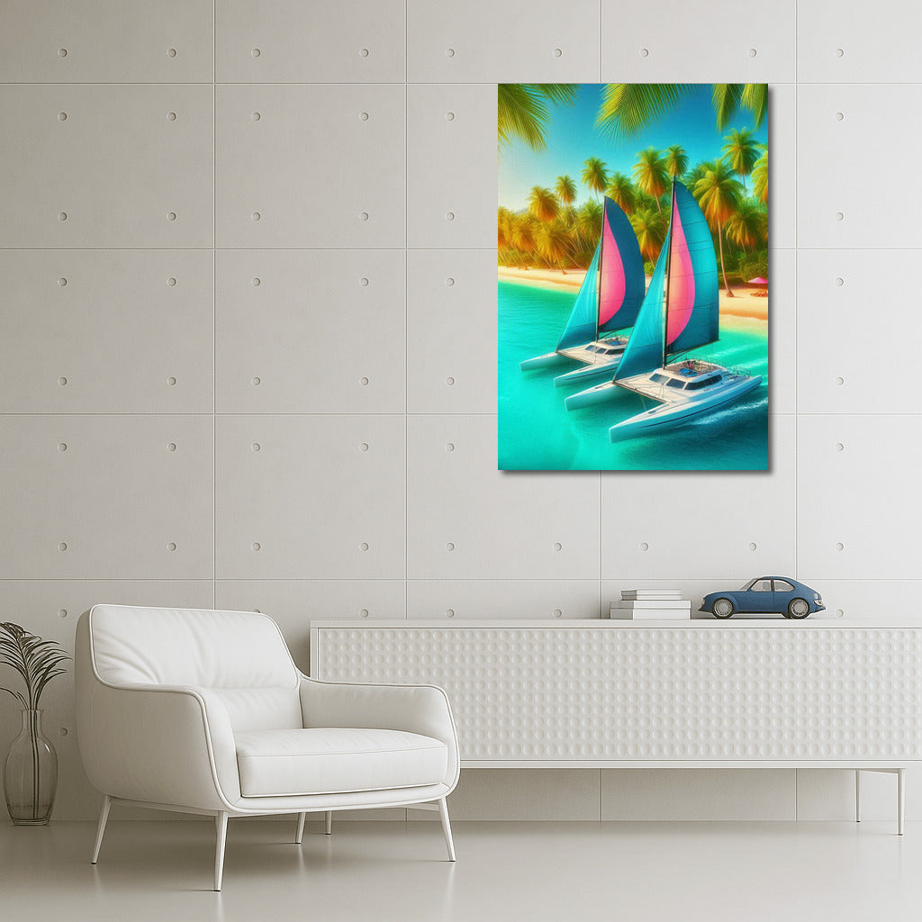 Bright Catamarans at the Tropical Coast: Summer Mood