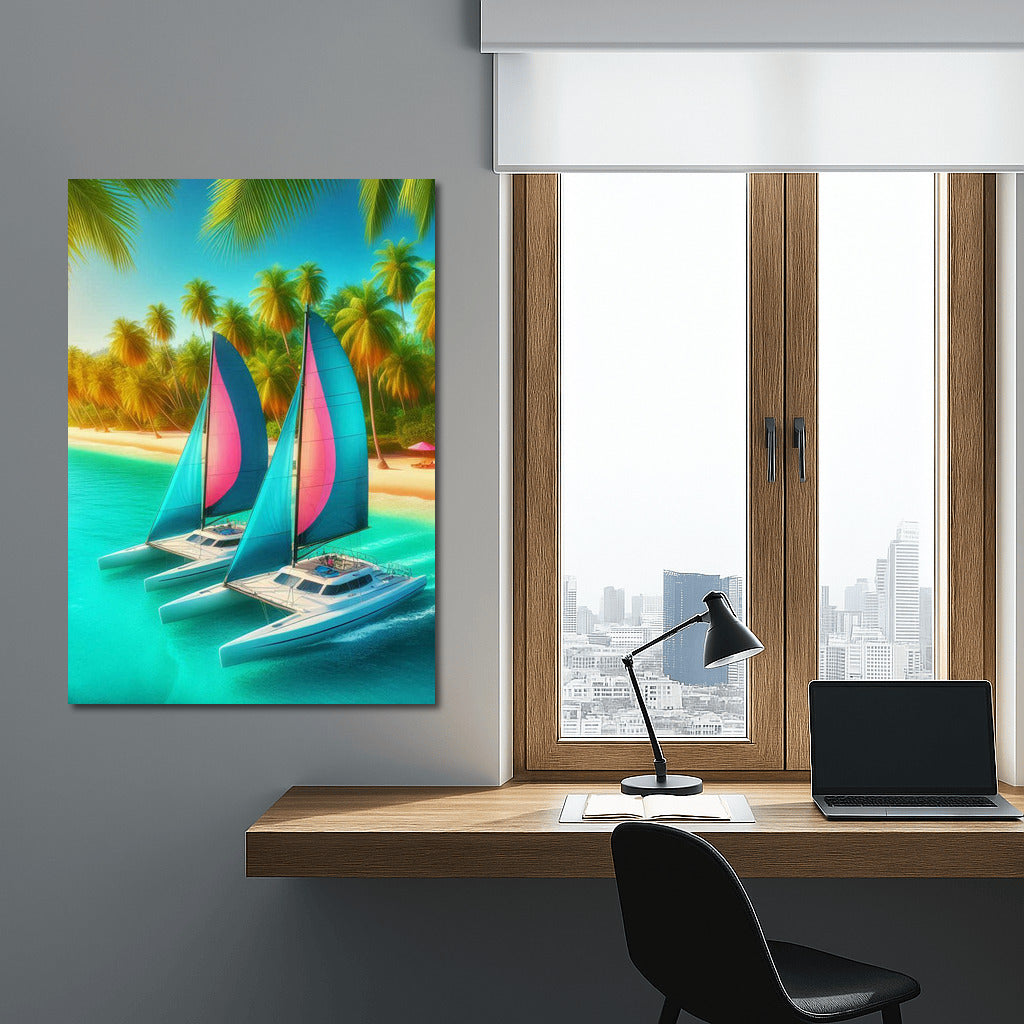 Bright Catamarans at the Tropical Coast: Summer Mood