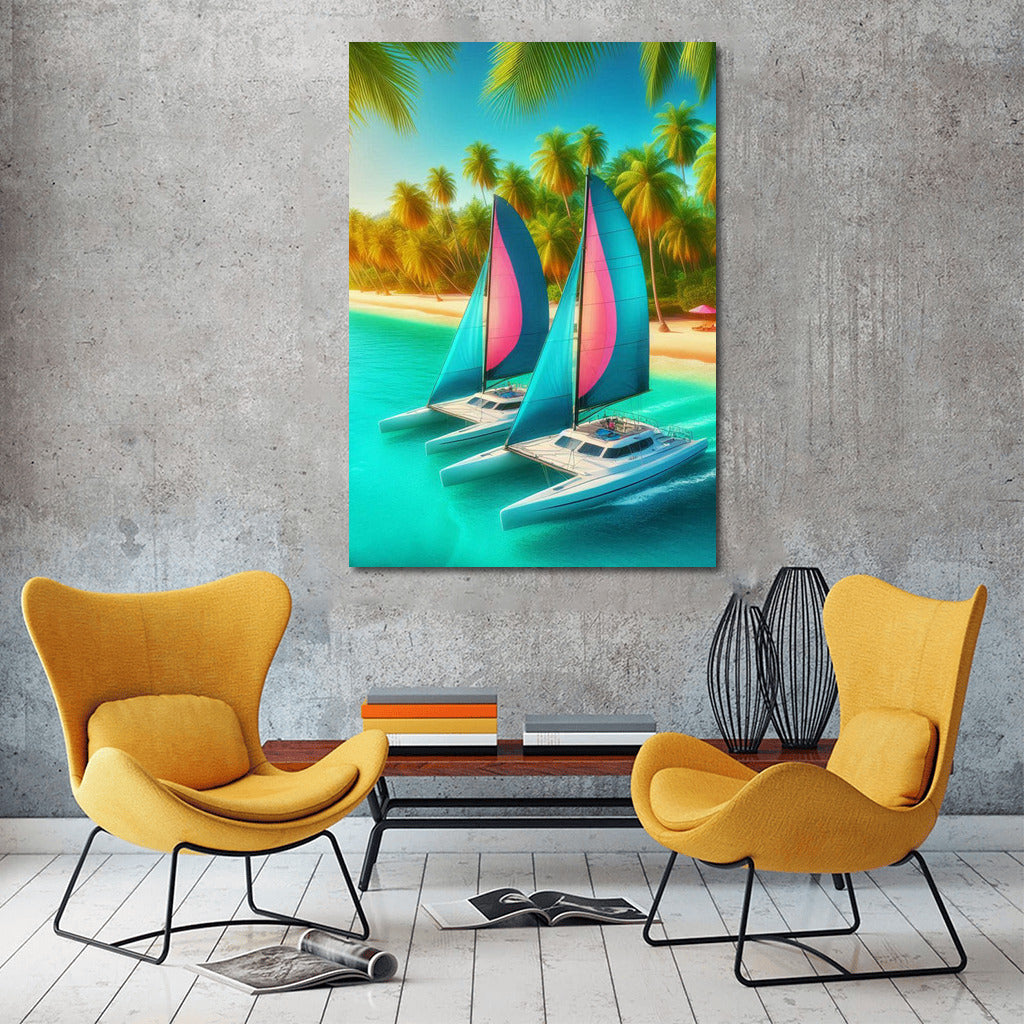 Bright Catamarans at the Tropical Coast: Summer Mood