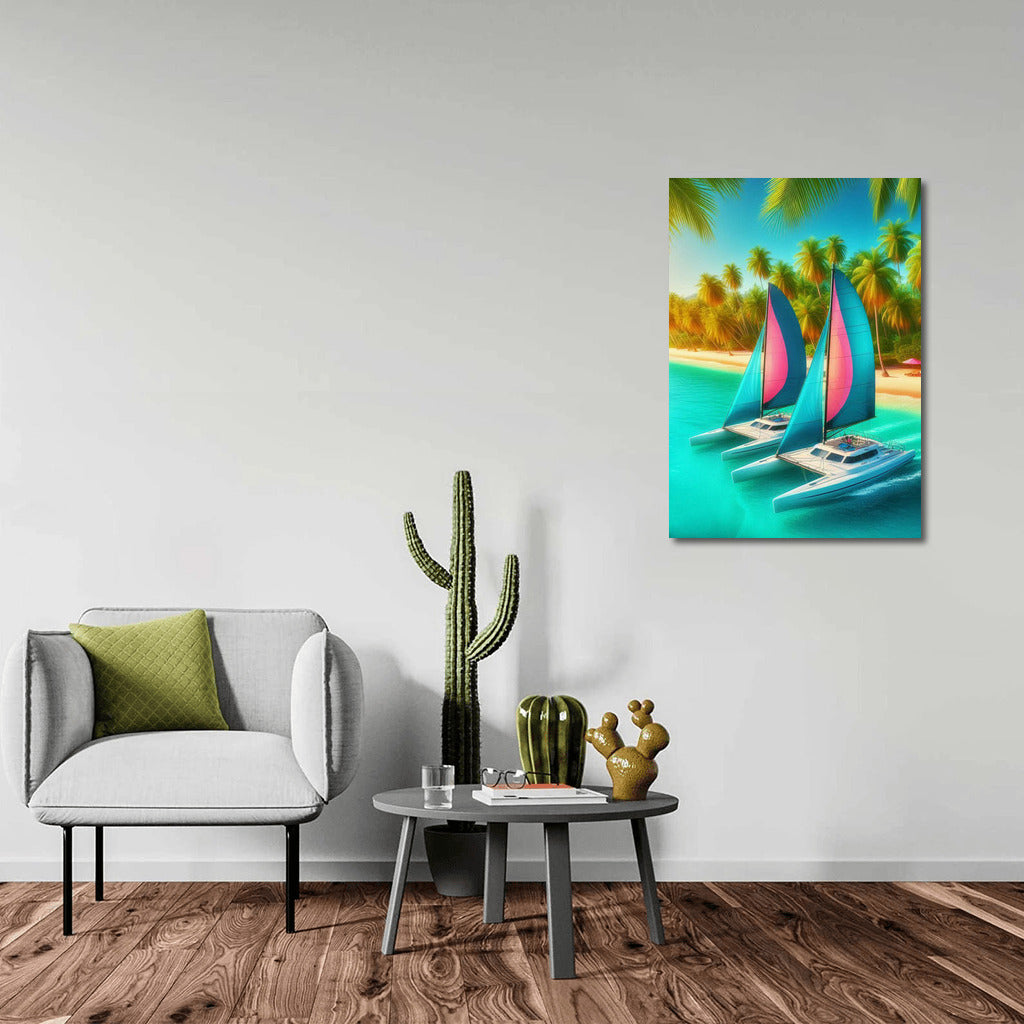 Bright Catamarans at the Tropical Coast: Summer Mood