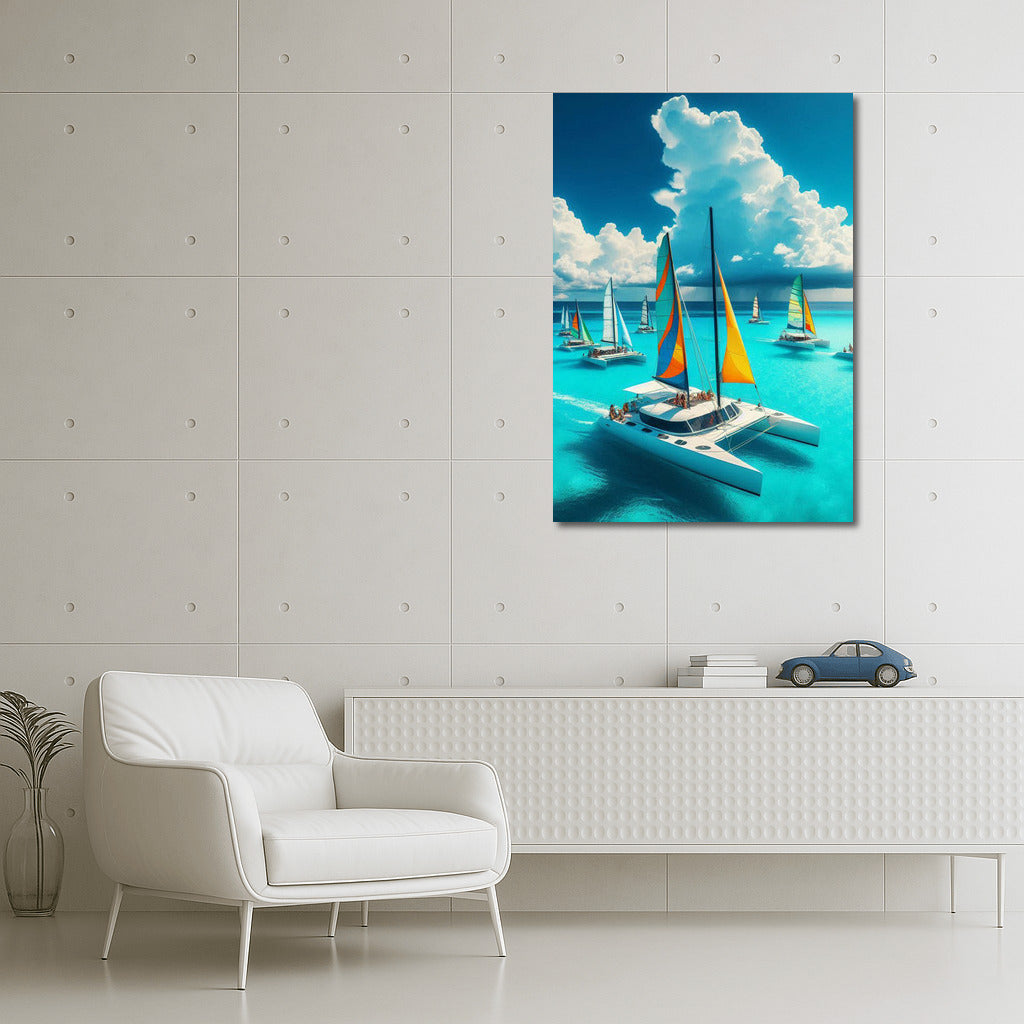 Catamarans in the Turquoise Sea: A Vibrant World of Sails