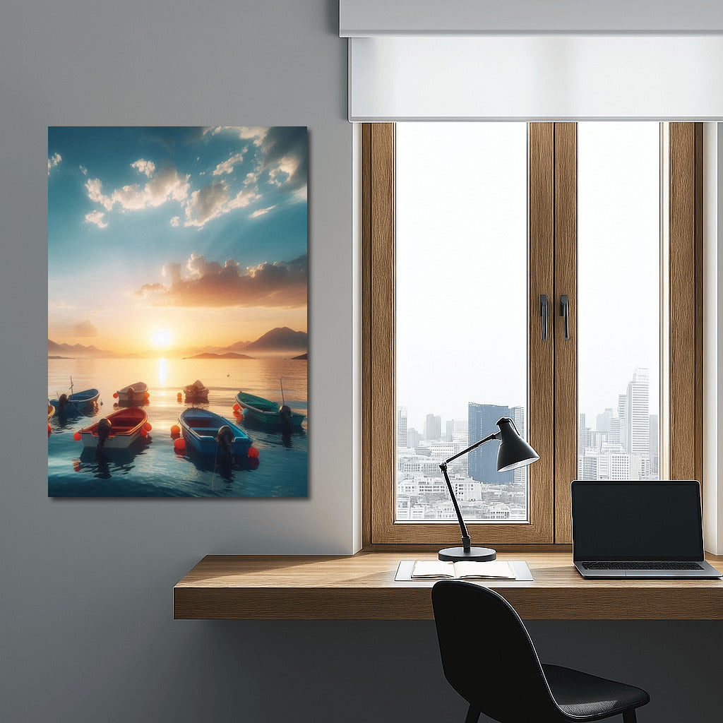 Sunset on the Lake: Boats on Dinghies Lake 2 for Living Room