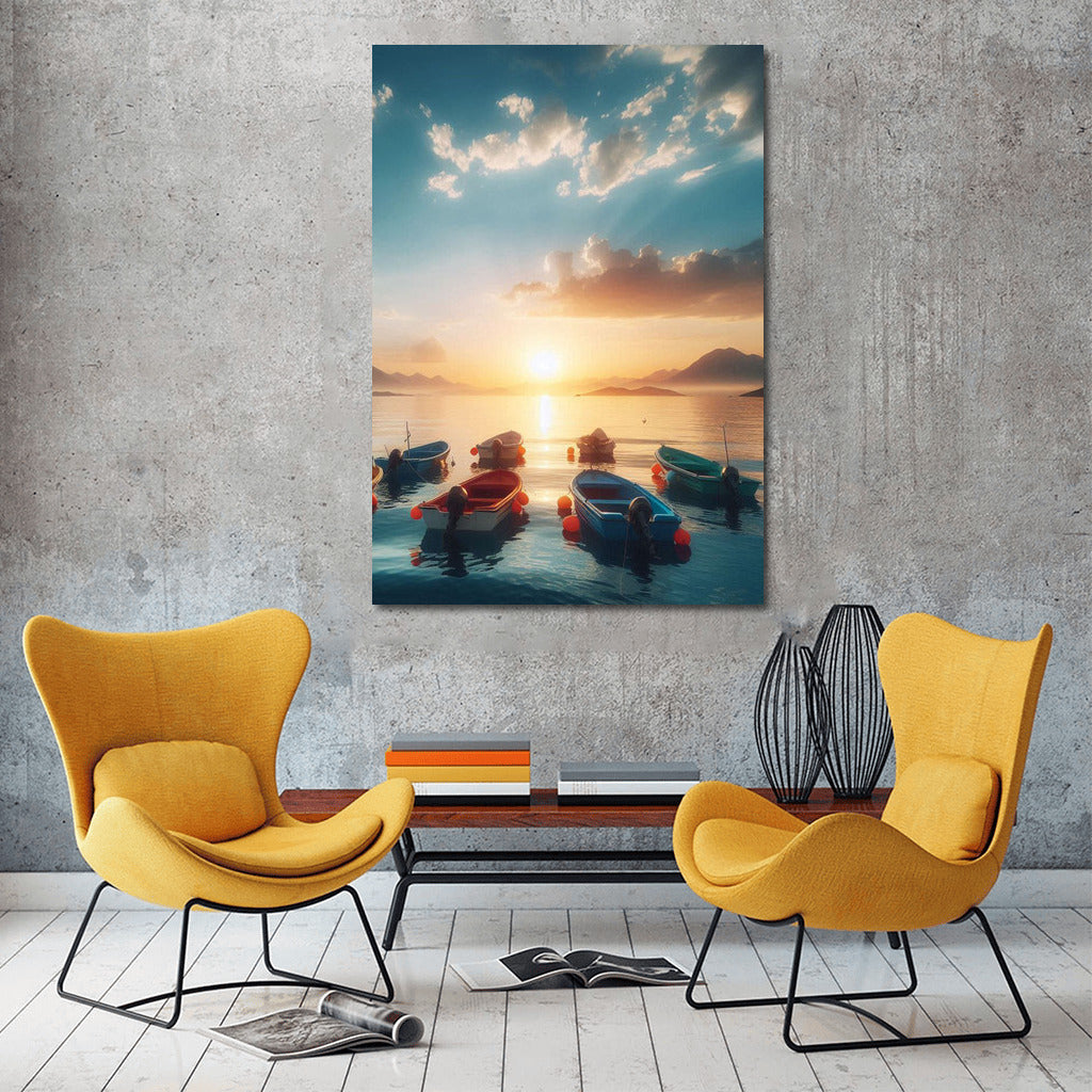 Sunset on the Lake: Boats on Dinghies Lake 2 for Living Room