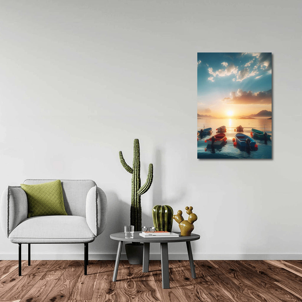 Sunset on the Lake: Boats on Dinghies Lake 2 for Living Room
