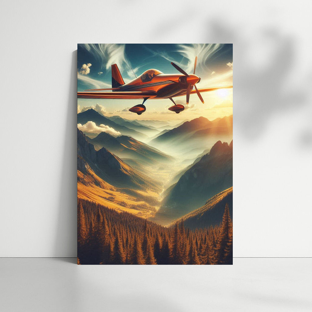 Experimental Airplane Over Mountain Landscape: Flight into Unearthly Beauty