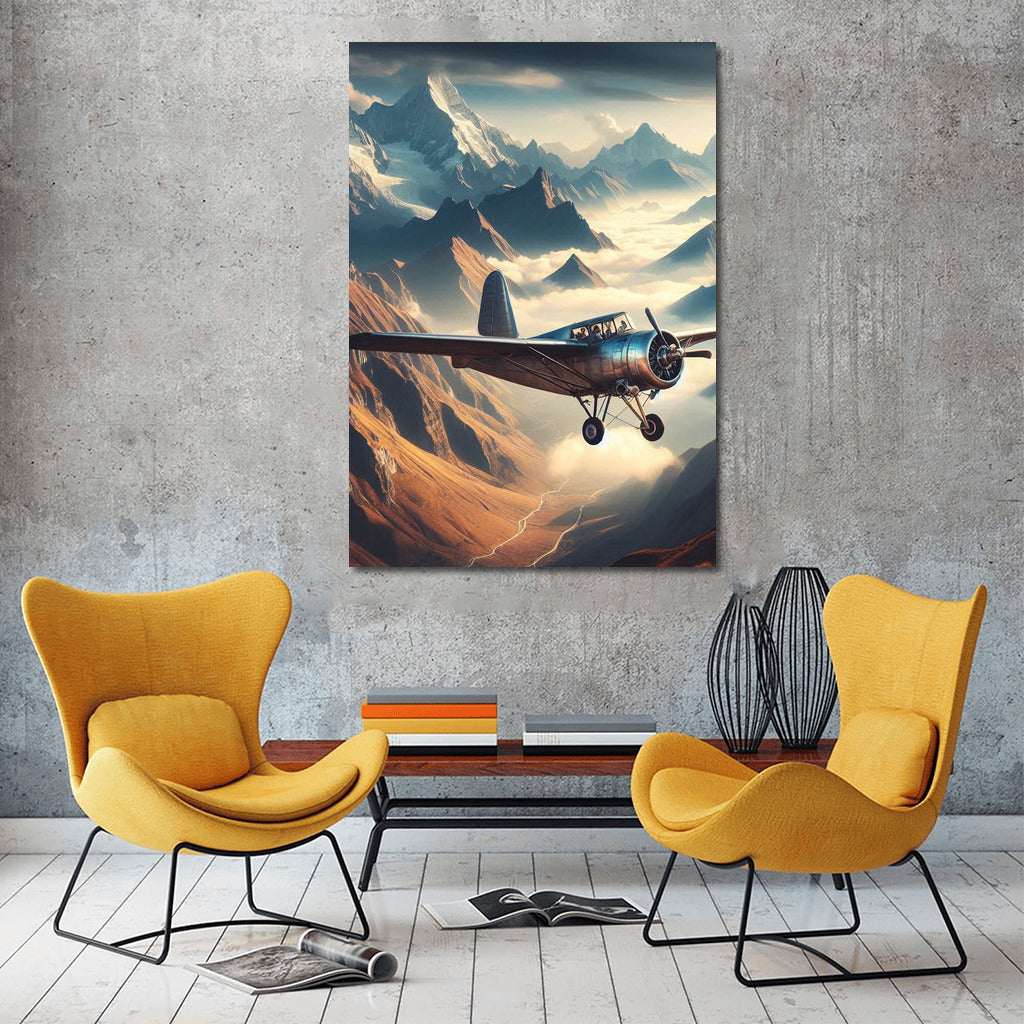 An experimental aircraft soars over a mountainous landscape