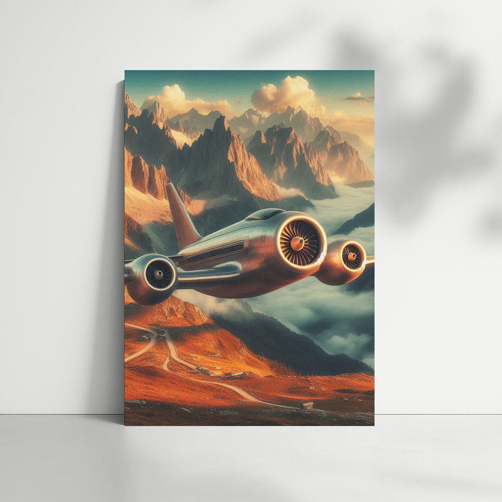 Experimental aircraft over fairytale mountains: breathtaking landscape