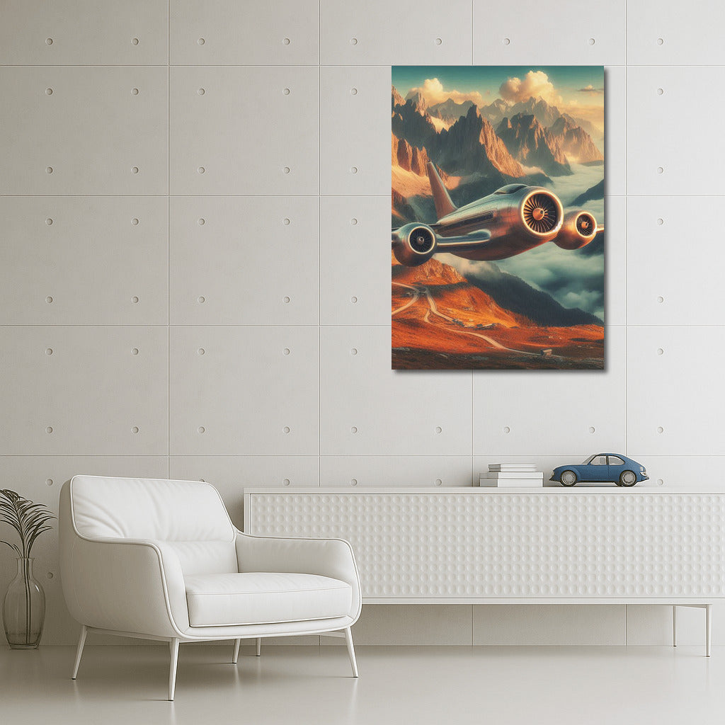 Experimental aircraft over fairytale mountains: breathtaking landscape