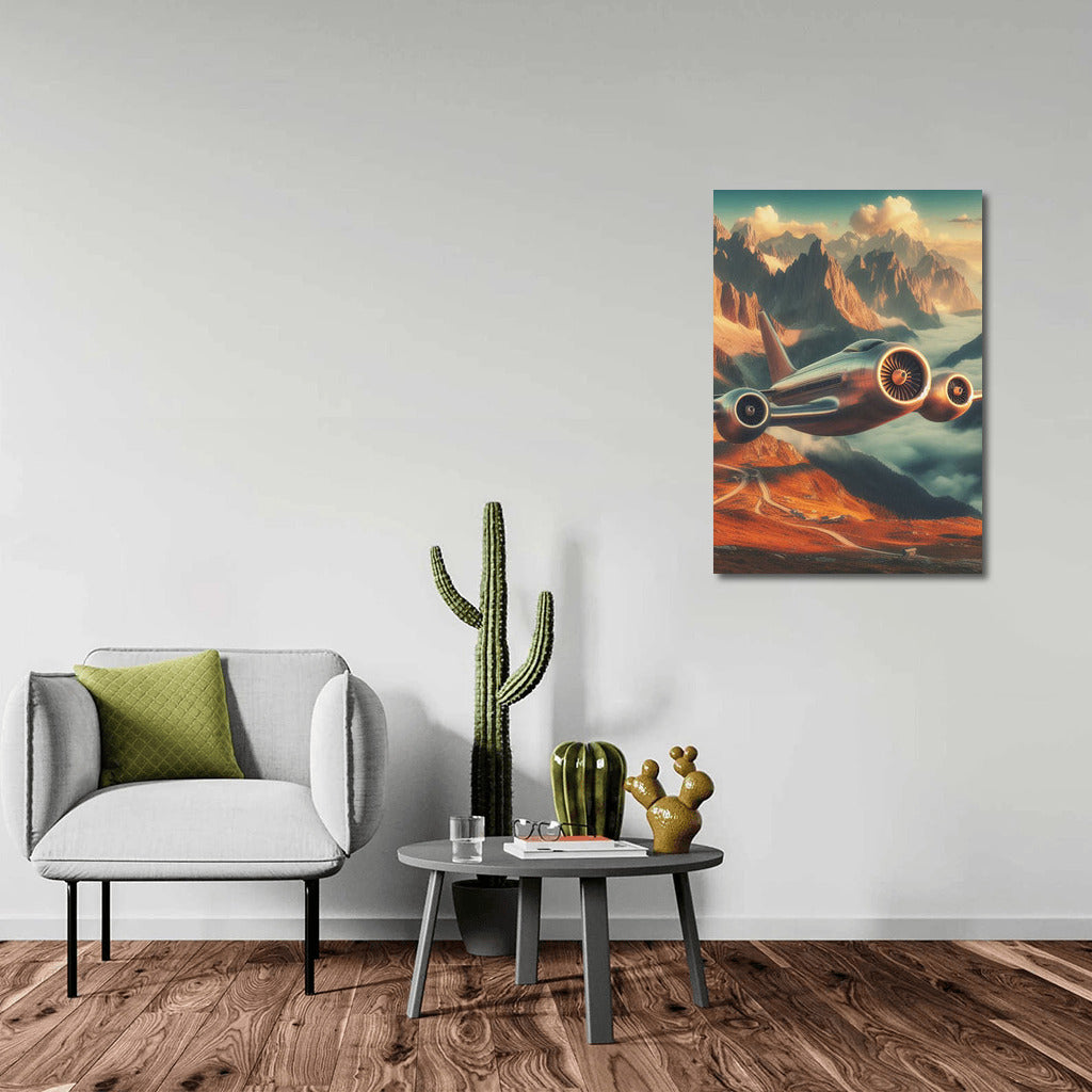 Experimental aircraft over fairytale mountains: breathtaking landscape