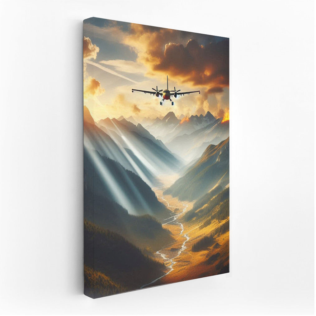 Fire Guardian: Firefighting Plane Over Mountain Landscape