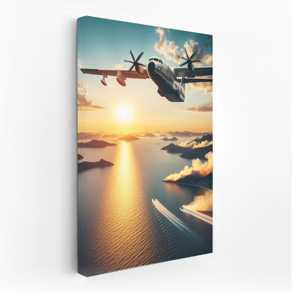 Hero Plane Over the Ocean: Sunset Adventure and Rescue