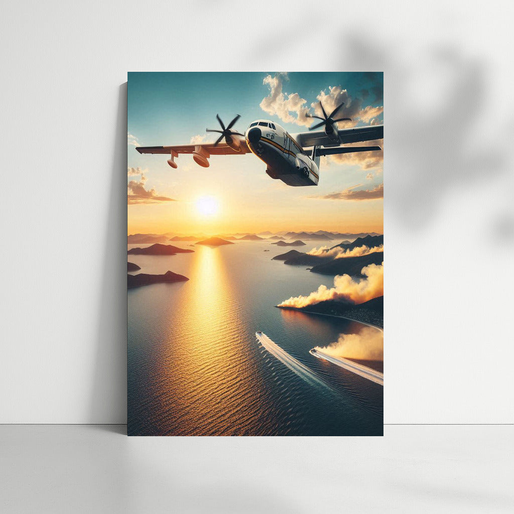 Hero Plane Over the Ocean: Sunset Adventure and Rescue