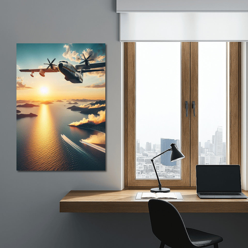 Hero Plane Over the Ocean: Sunset Adventure and Rescue