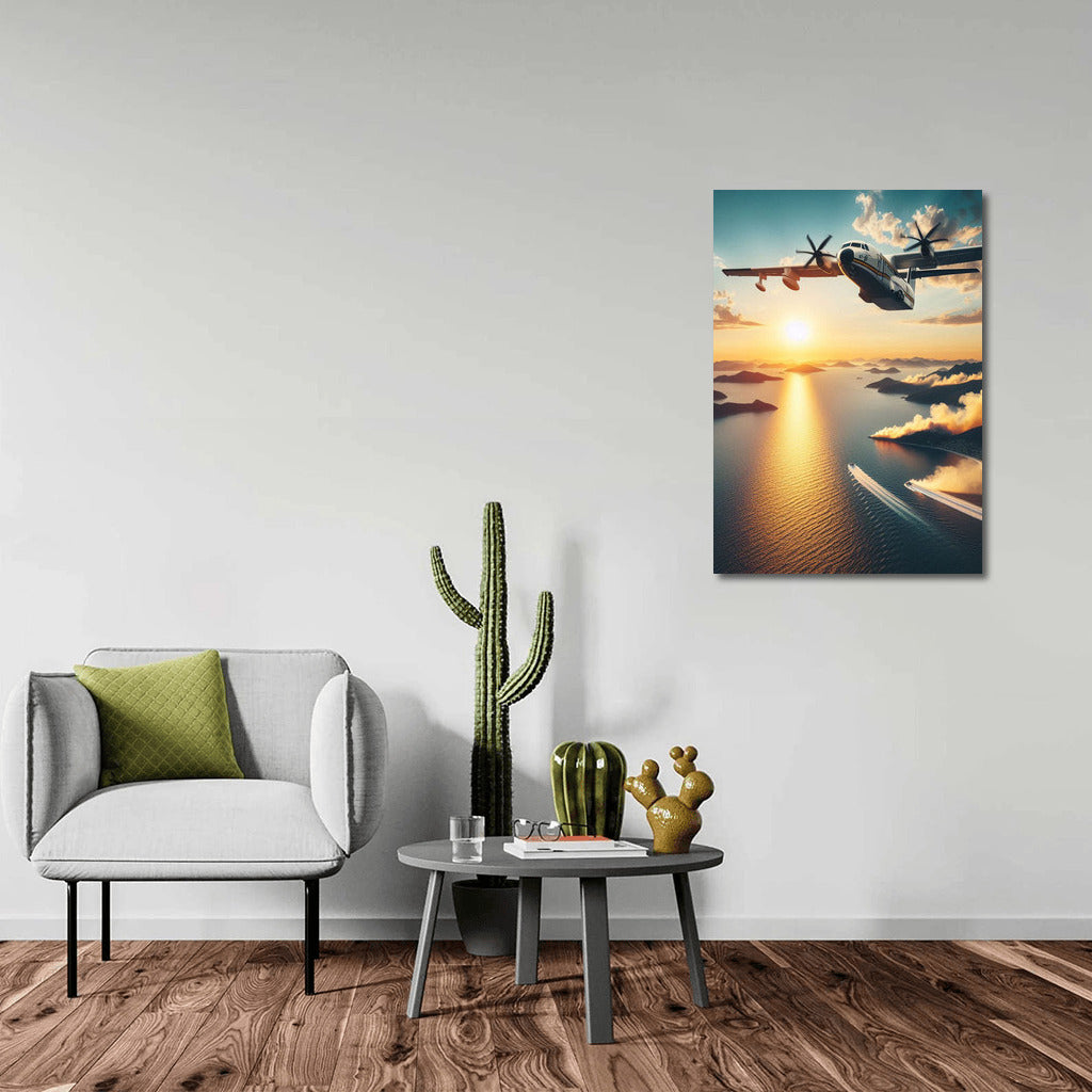 Hero Plane Over the Ocean: Sunset Adventure and Rescue