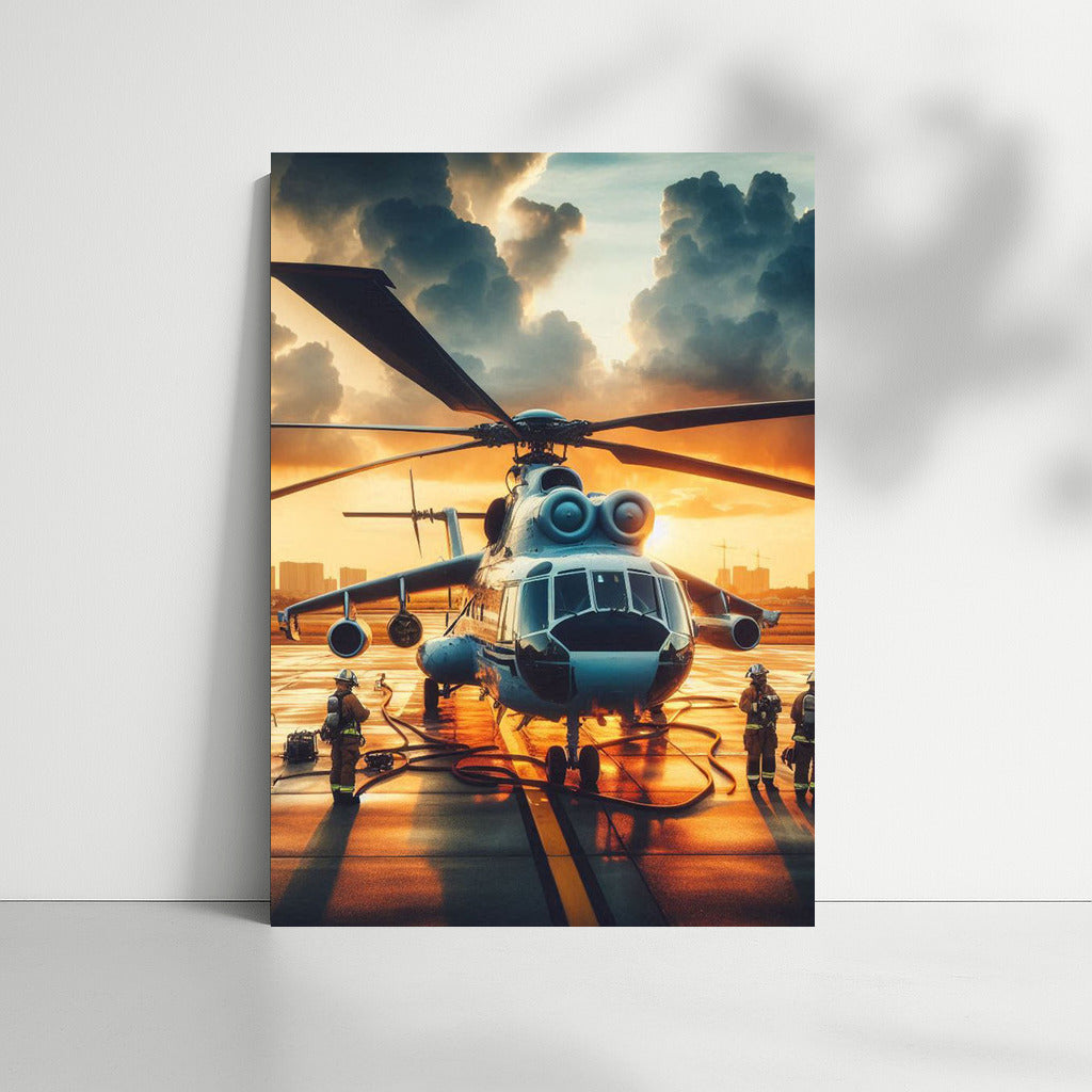 Heroes of the Sky: Firefighting Helicopters at Sunset