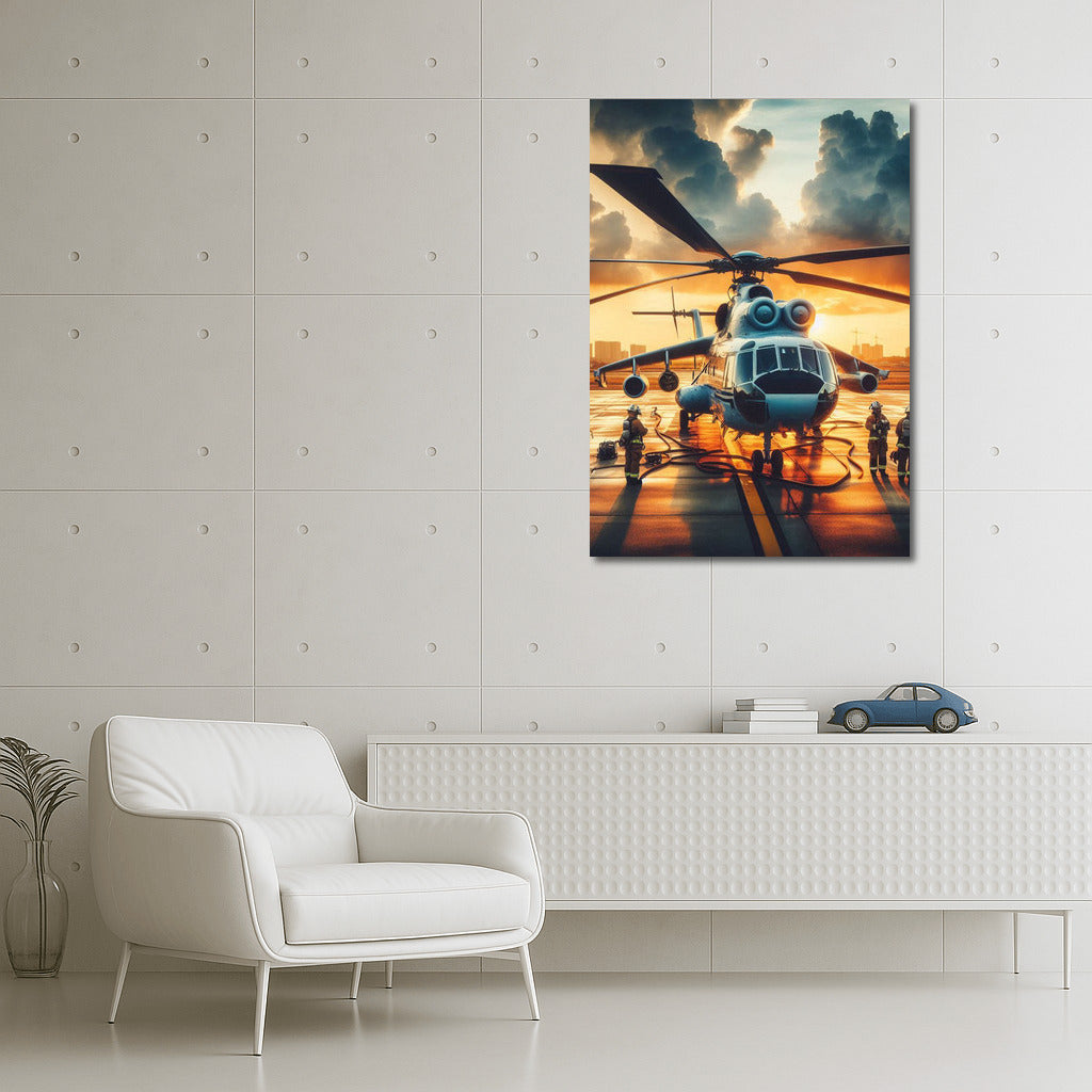 Heroes of the Sky: Firefighting Helicopters at Sunset