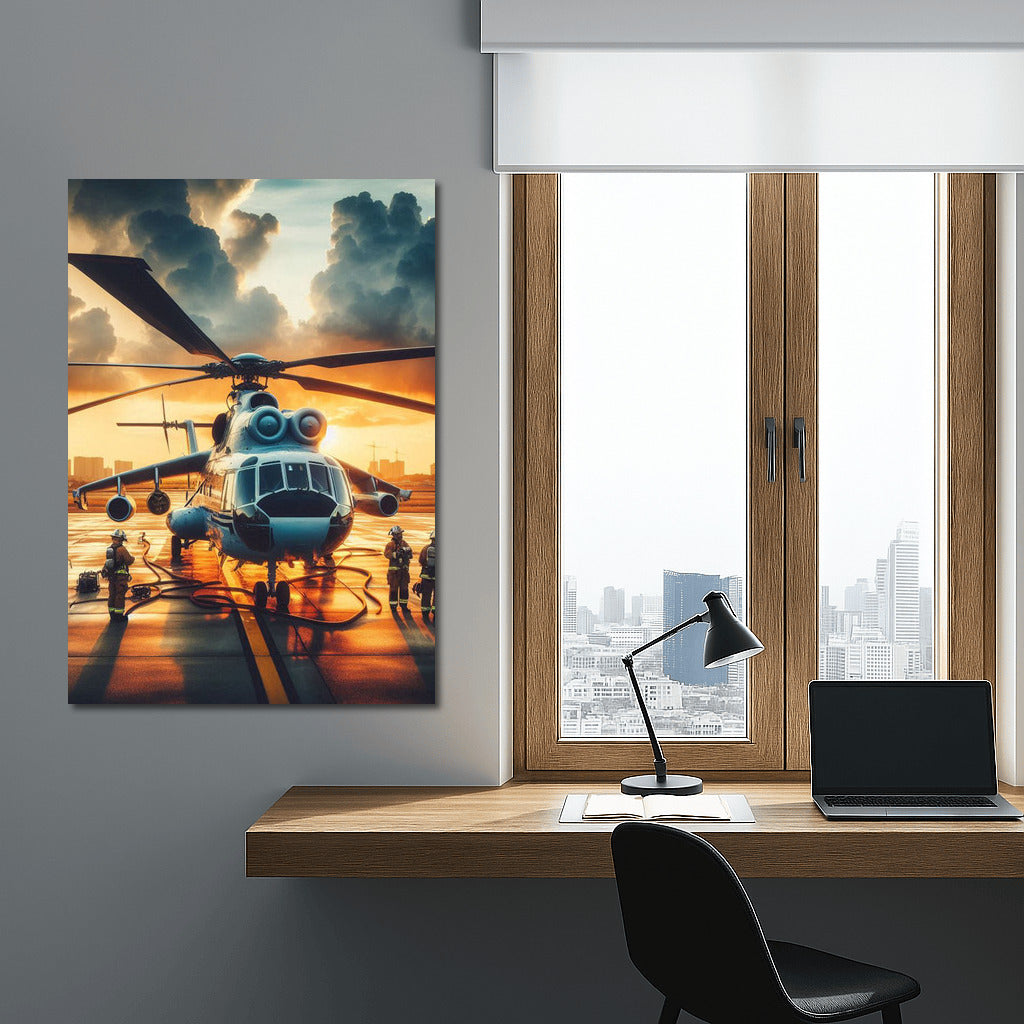 Heroes of the Sky: Firefighting Helicopters at Sunset