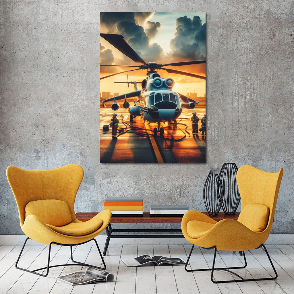Heroes of the Sky: Firefighting Helicopters at Sunset