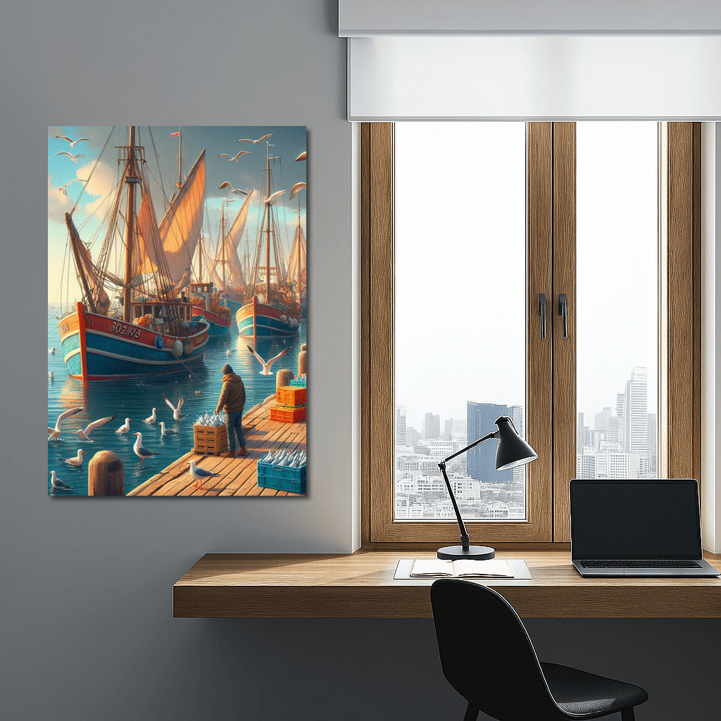 Fishing Boats in a Busy Harbor: Sailing Dreams and Seascapes