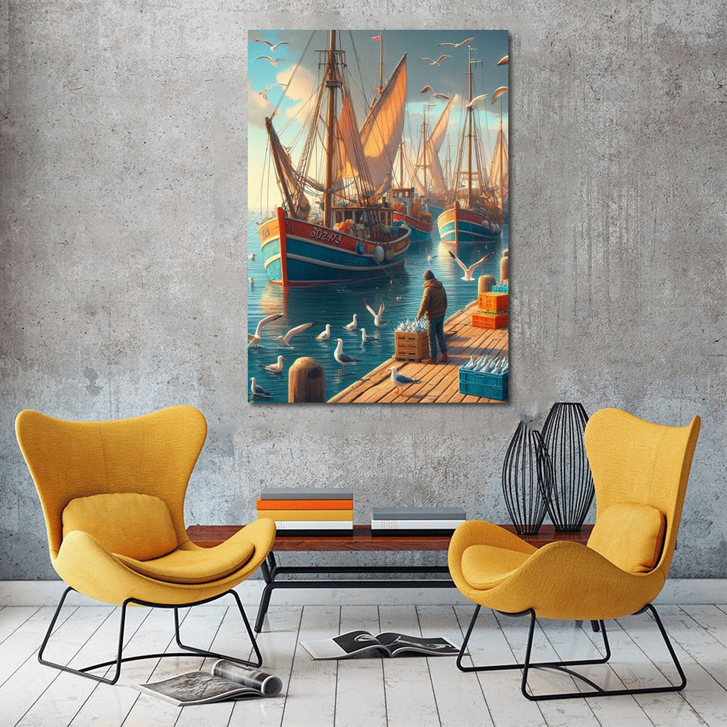 Fishing Boats in a Busy Harbor: Sailing Dreams and Seascapes