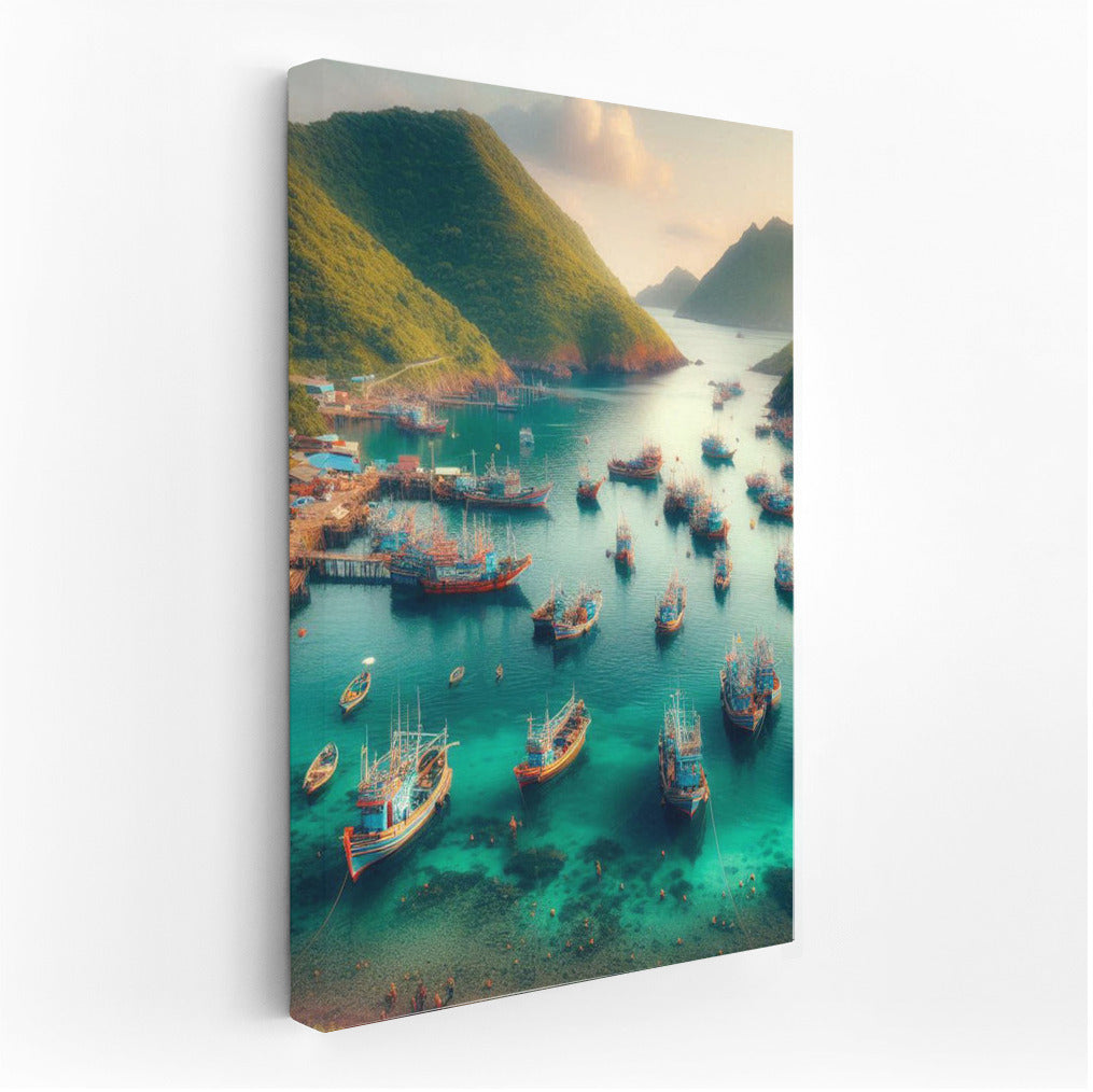 Fishing Boats at the Foot of Majestic Mountains