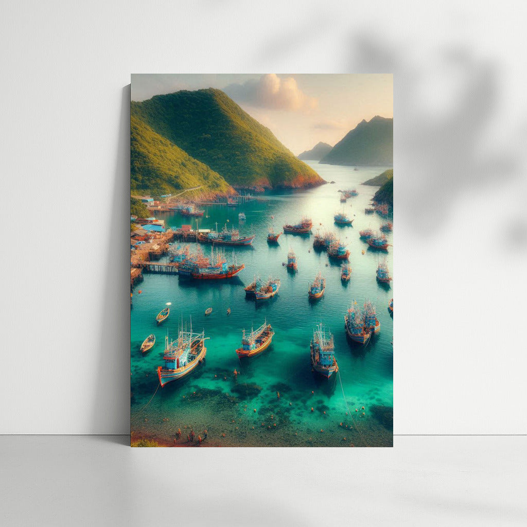 Fishing Boats at the Foot of Majestic Mountains