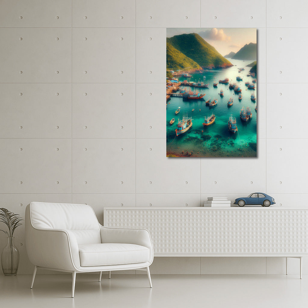 Fishing Boats at the Foot of Majestic Mountains