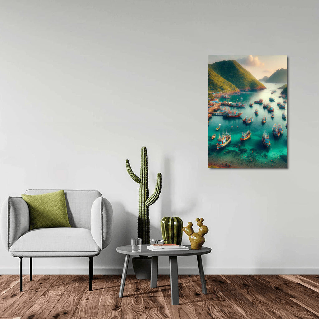 Fishing Boats at the Foot of Majestic Mountains