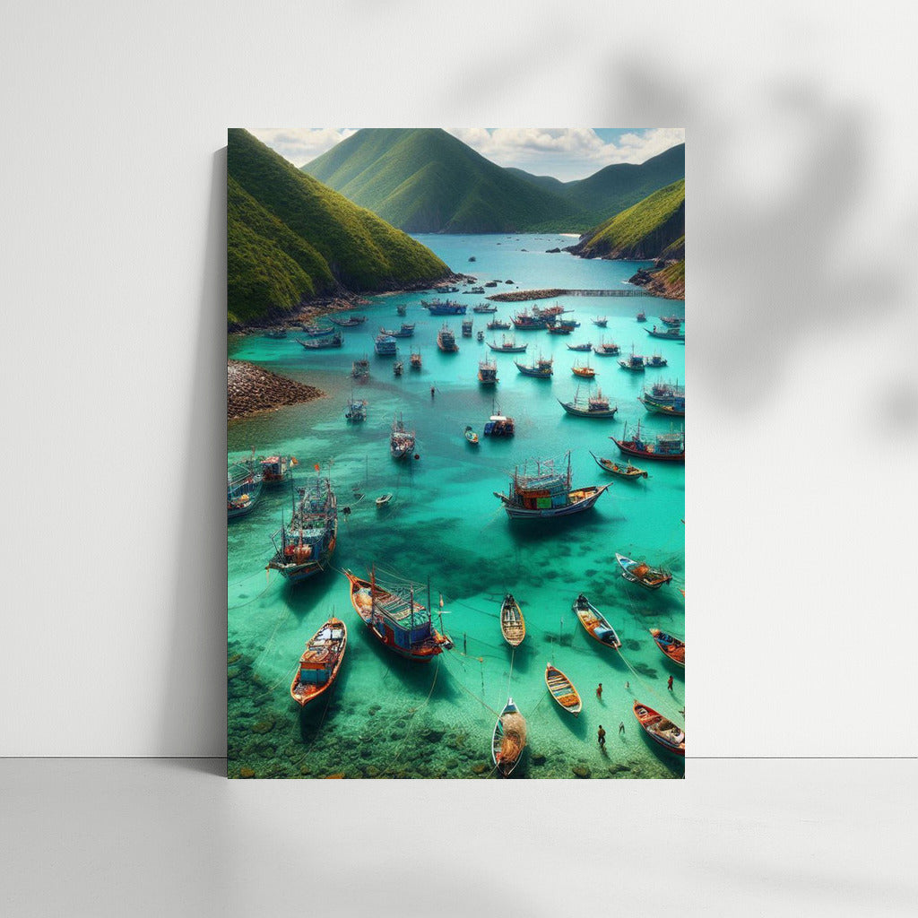 Harmony of Fishing Boats at the Foot of Majestic Mountains