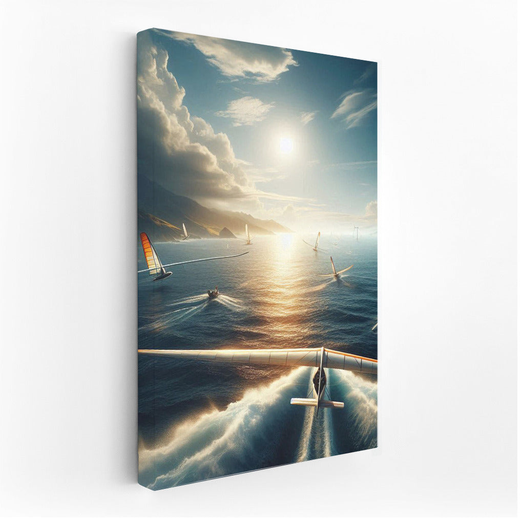 Glider Flight Over the Ocean: Gliding Through Clouds and Waves