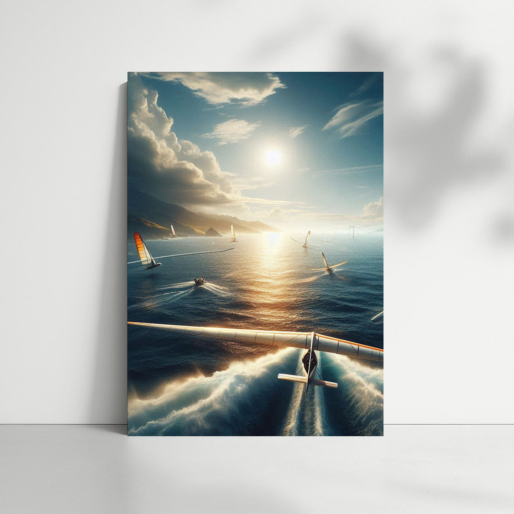 Glider Flight Over the Ocean: Gliding Through Clouds and Waves