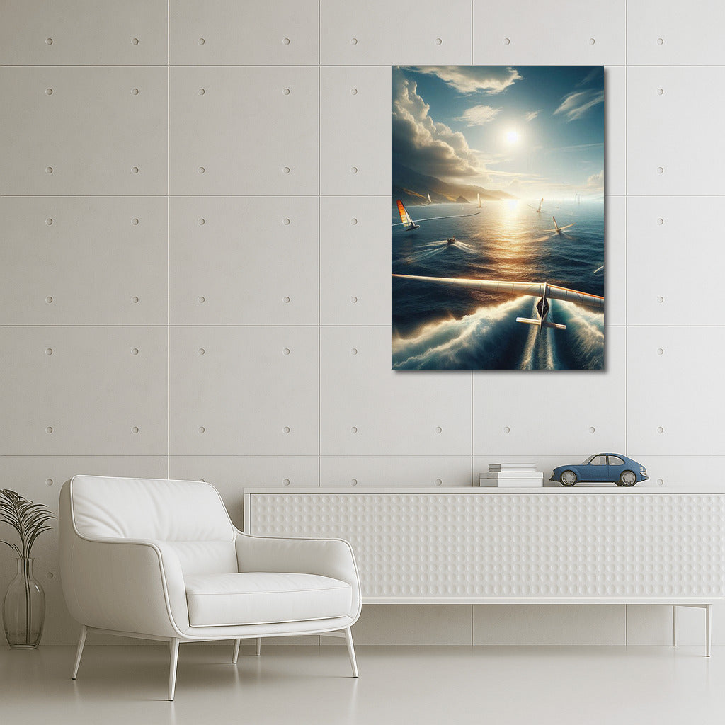 Glider Flight Over the Ocean: Gliding Through Clouds and Waves