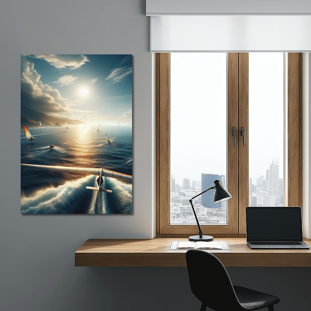 Glider Flight Over the Ocean: Gliding Through Clouds and Waves