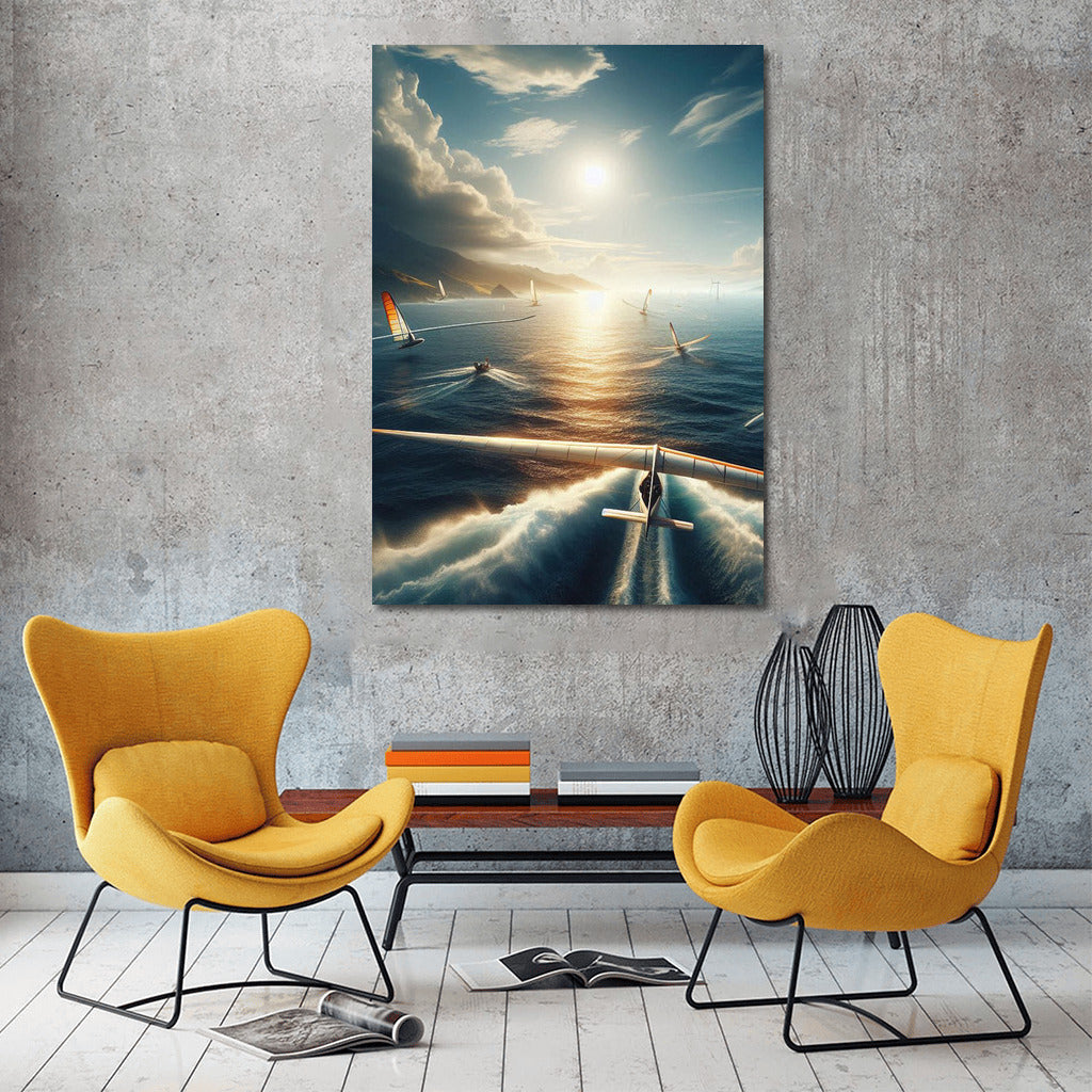 Glider Flight Over the Ocean: Gliding Through Clouds and Waves