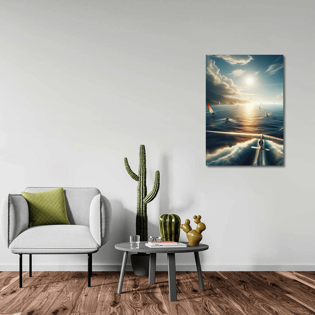 Glider Flight Over the Ocean: Gliding Through Clouds and Waves