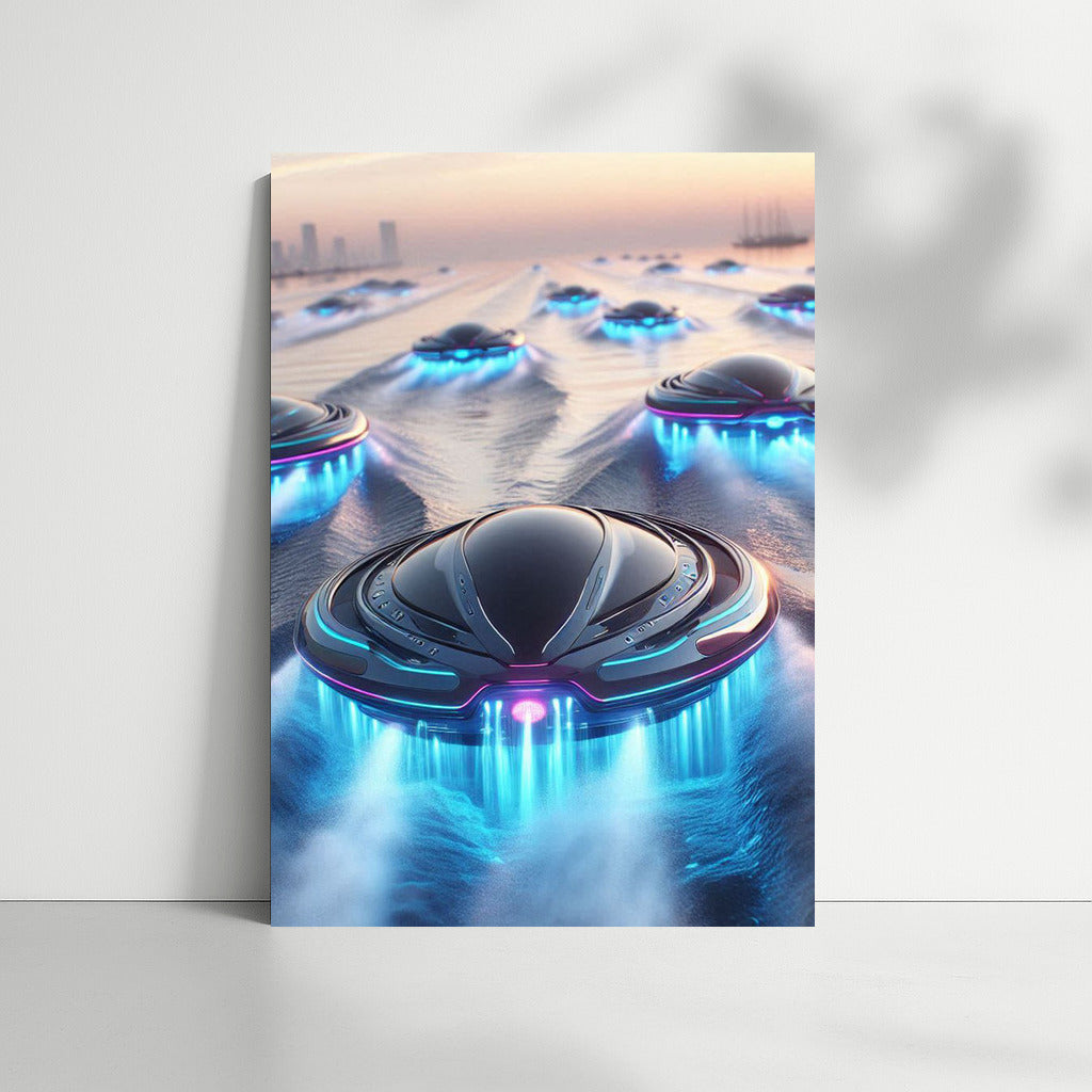 Futuristic Hovercrafts Sea: Gliding on the Waves