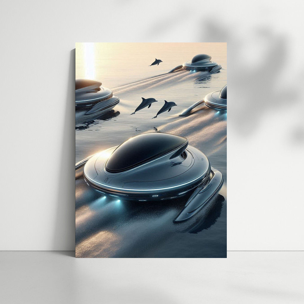 Soaring Hovercrafts and Playful Dolphins over the Ocean