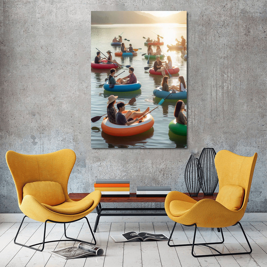 Summer Day on the Lake with Inflatable Boats