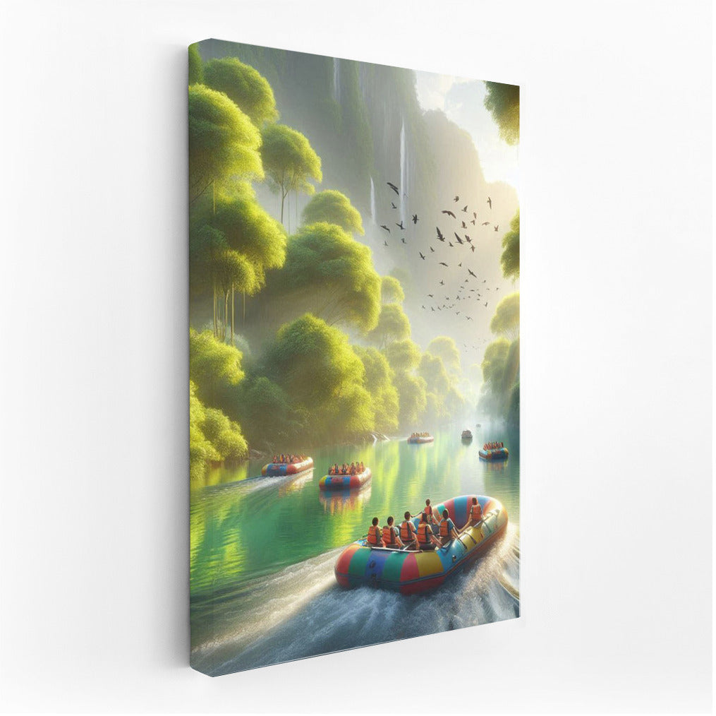 Colourful Inflatable Boats on the River: Adventure in a Picturesque Fairytale