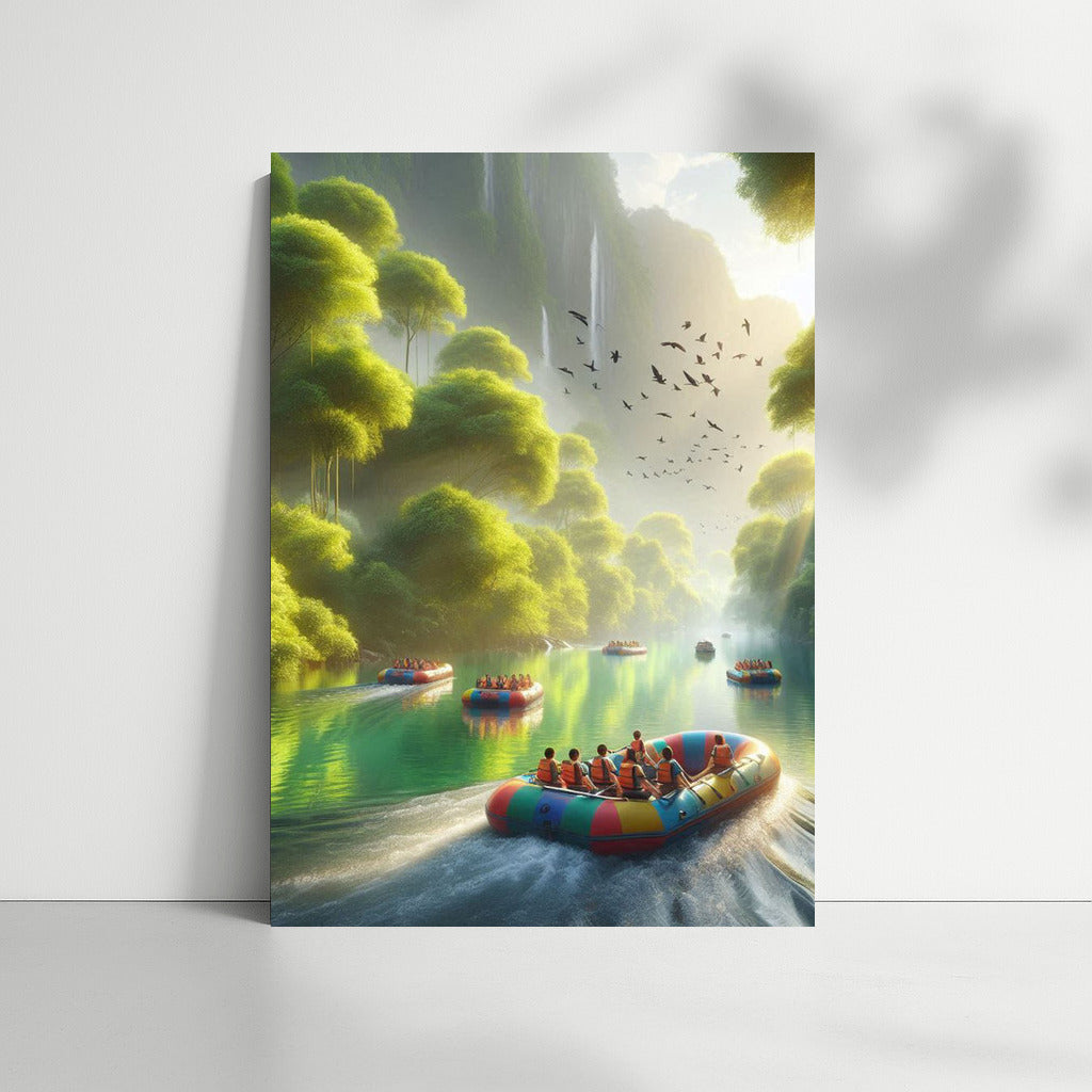 Colourful Inflatable Boats on the River: Adventure in a Picturesque Fairytale