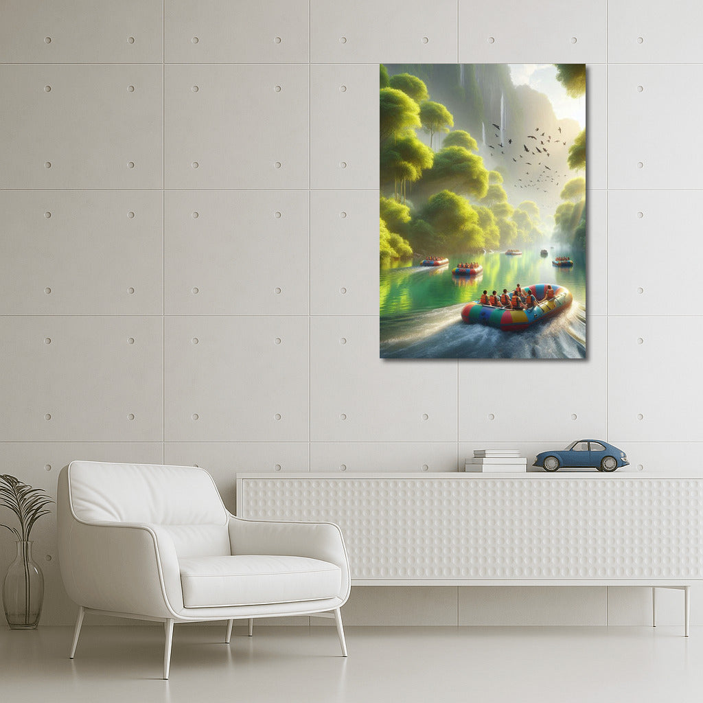 Colourful Inflatable Boats on the River: Adventure in a Picturesque Fairytale